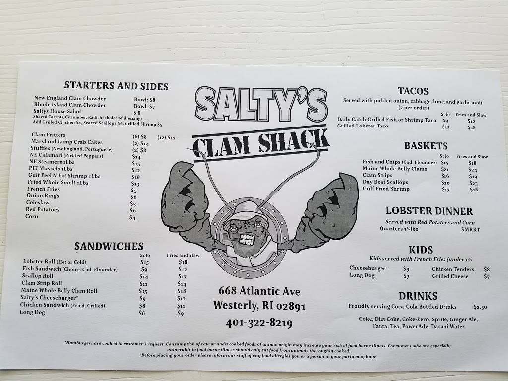 Saltys Clam Shack | restaurant | 668 Atlantic Ave B, Westerly, RI 02891, USA | 4013228219 OR +1 401-322-8219