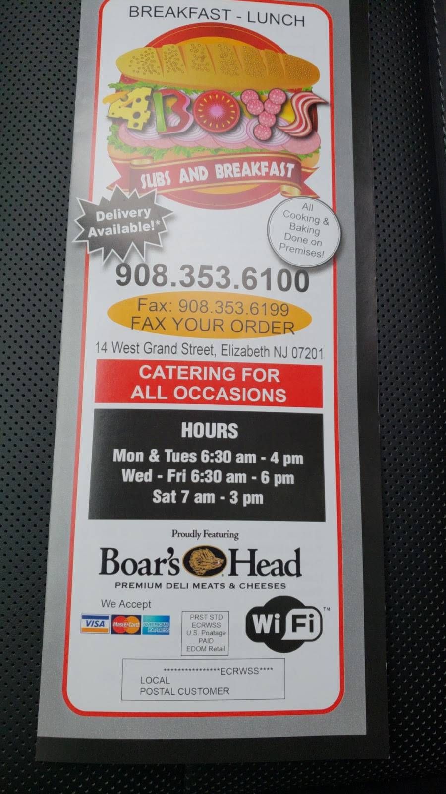 Four Boys Deli | meal takeaway | 14 W Grand St, Elizabeth, NJ 07201, USA | 9083536100 OR +1 908-353-6100