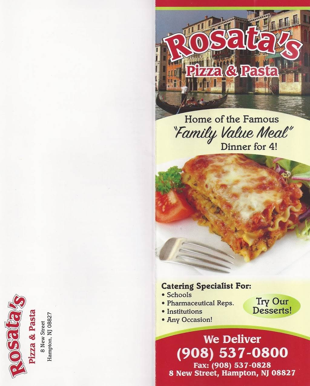 Rosatas Pizza & Pasta | restaurant | 8 New St, Hampton, NJ 08827, USA | 9085370800 OR +1 908-537-0800