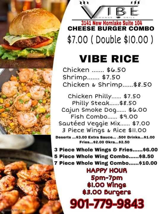 Vibe Lounge and Grill | restaurant | 3141 New Horn Lake Rd #104, Memphis, TN 38109, USA | 9017799843 OR +1 901-779-9843