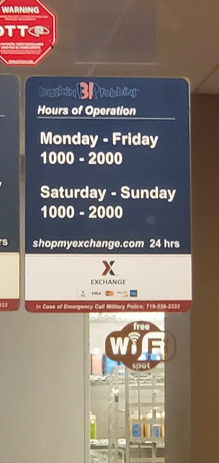 Baskin-Robbins | restaurant | 5940 Ellis St, Fort Carson, CO 80913, USA | 7198005055 OR +1 719-800-5055