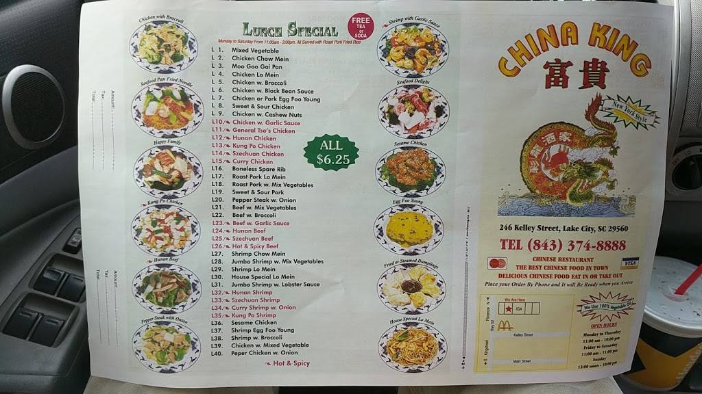 China King Chinese Restaurant | restaurant | 246 Kelley St, Lake City, SC 29560, USA | 8433748888 OR +1 843-374-8888