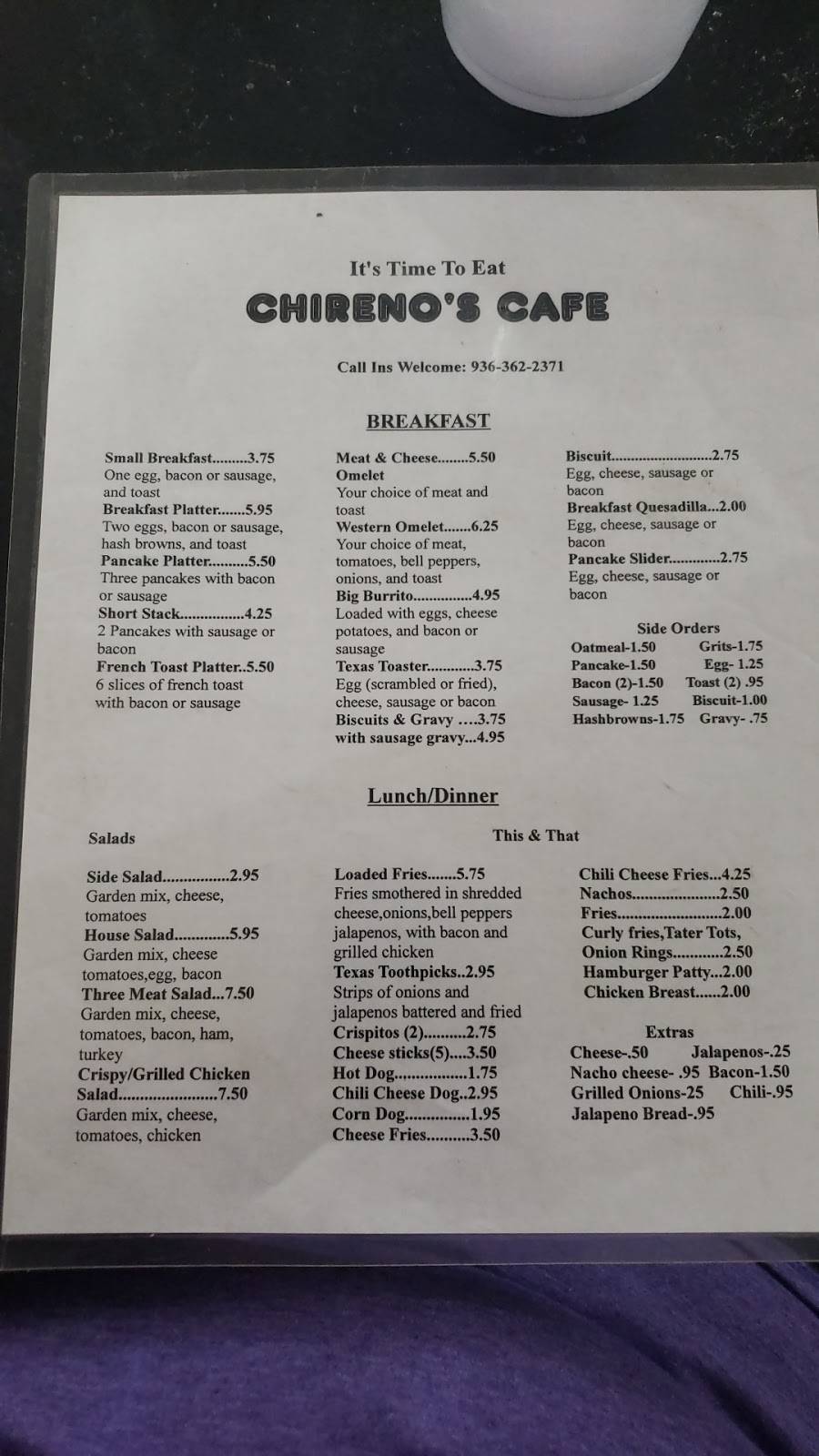 Chireno Country Cafe | restaurant | 716 Main St, Chireno, TX 75937, USA | 9363622371 OR +1 936-362-2371