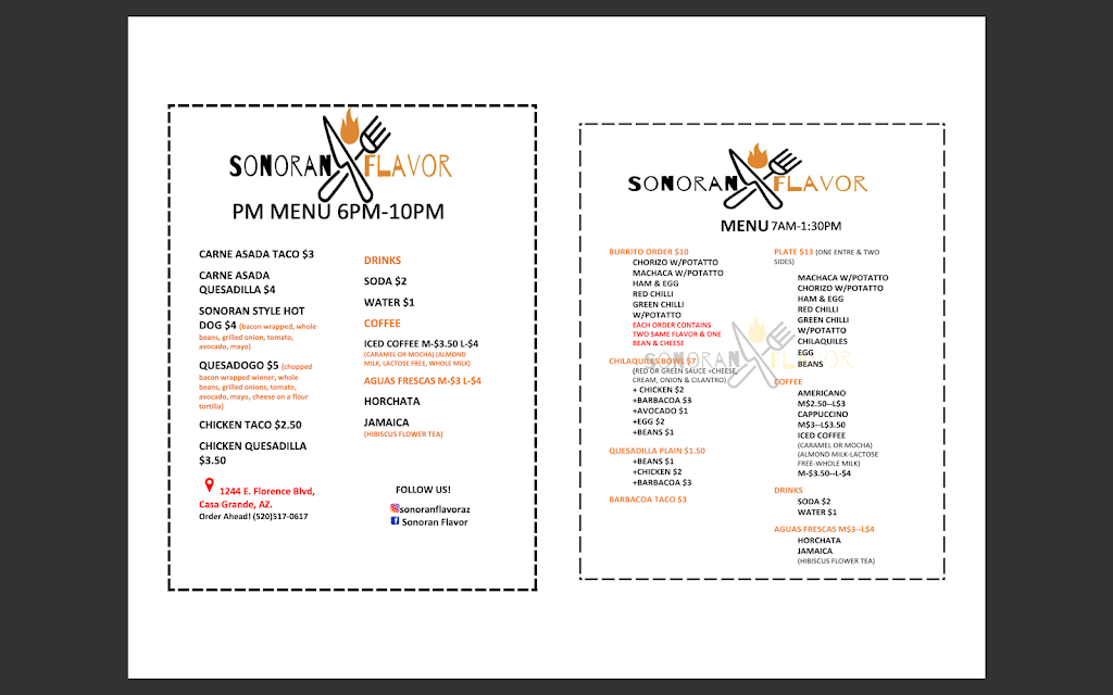 SONORAN FLAVOR | restaurant | 1214 E Florence Blvd, Casa Grande, AZ 85122, USA | 5205170617 OR +1 520-517-0617