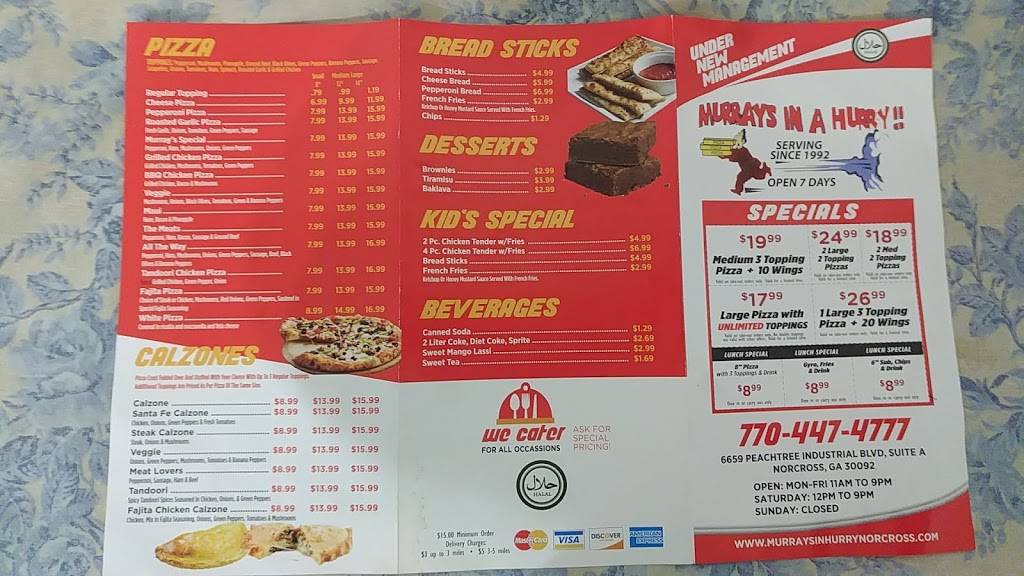 Murrays In A Hurry Pizza-Sub | restaurant | 6659 Peachtree Industrial Blvd, Norcross, GA 30092, USA | 7704474777 OR +1 770-447-4777