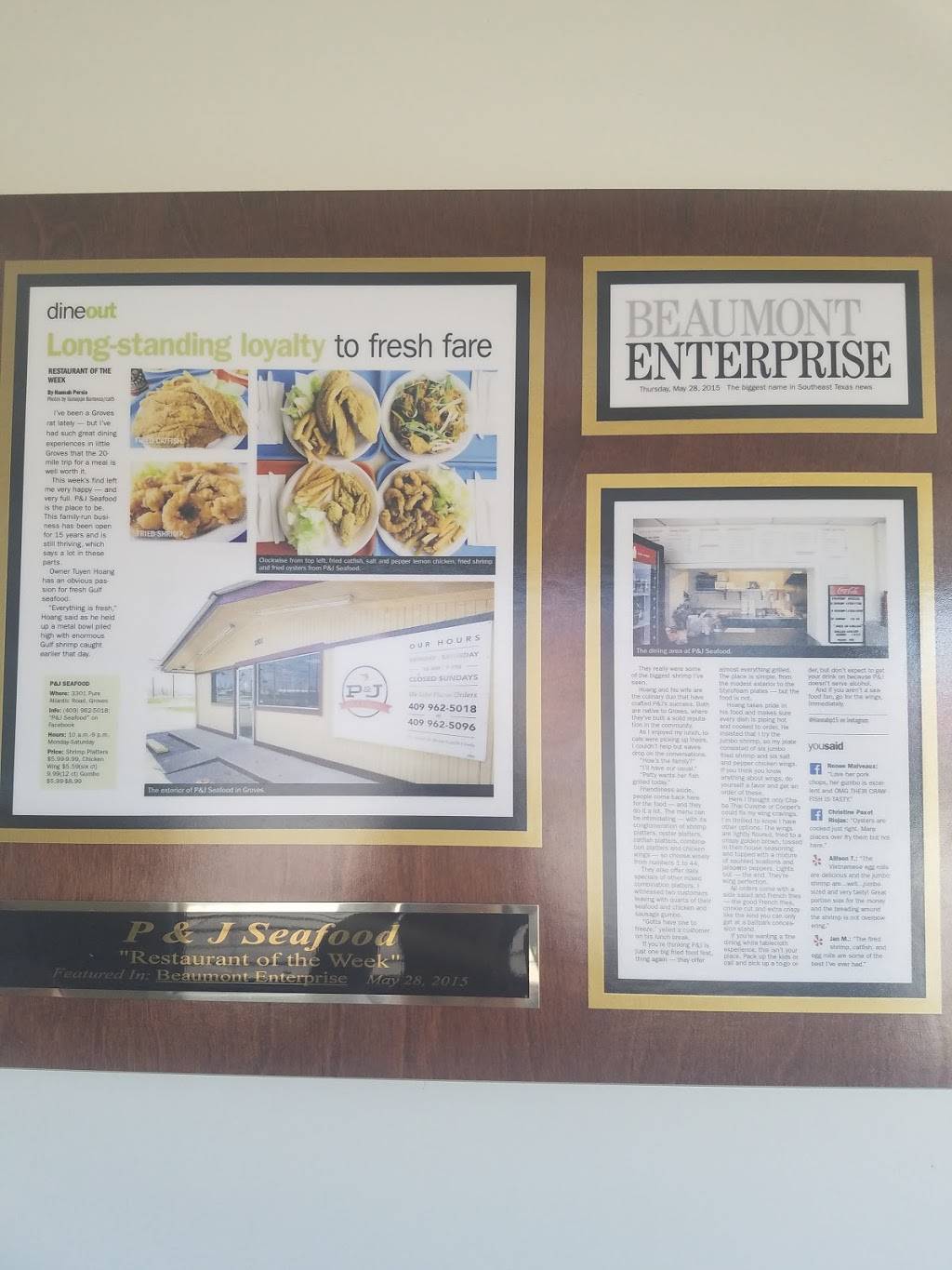 P & J Seafood | restaurant | 3301 Pure Atlantic Rd, Groves, TX 77619, USA | 4099625018 OR +1 409-962-5018