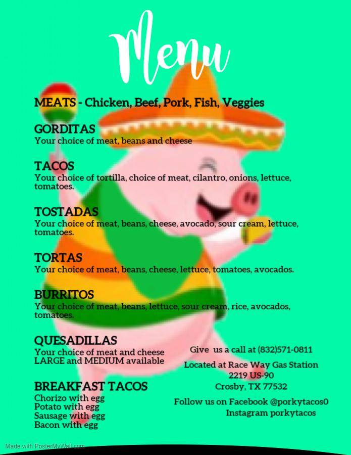 PORKY TACOS AUTHENTIC MEXICO | restaurant | 2219 US-90 Frontage Rd, Crosby, TX 77532, USA | 8325710811 OR +1 832-571-0811