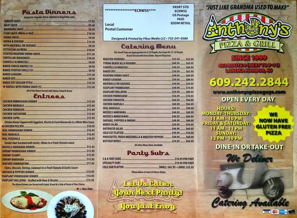 Anthonys Pizzeria & Grill | restaurant | 403 N Main St, Lanoka Harbor, NJ 08734, USA | 6092422844 OR +1 609-242-2844