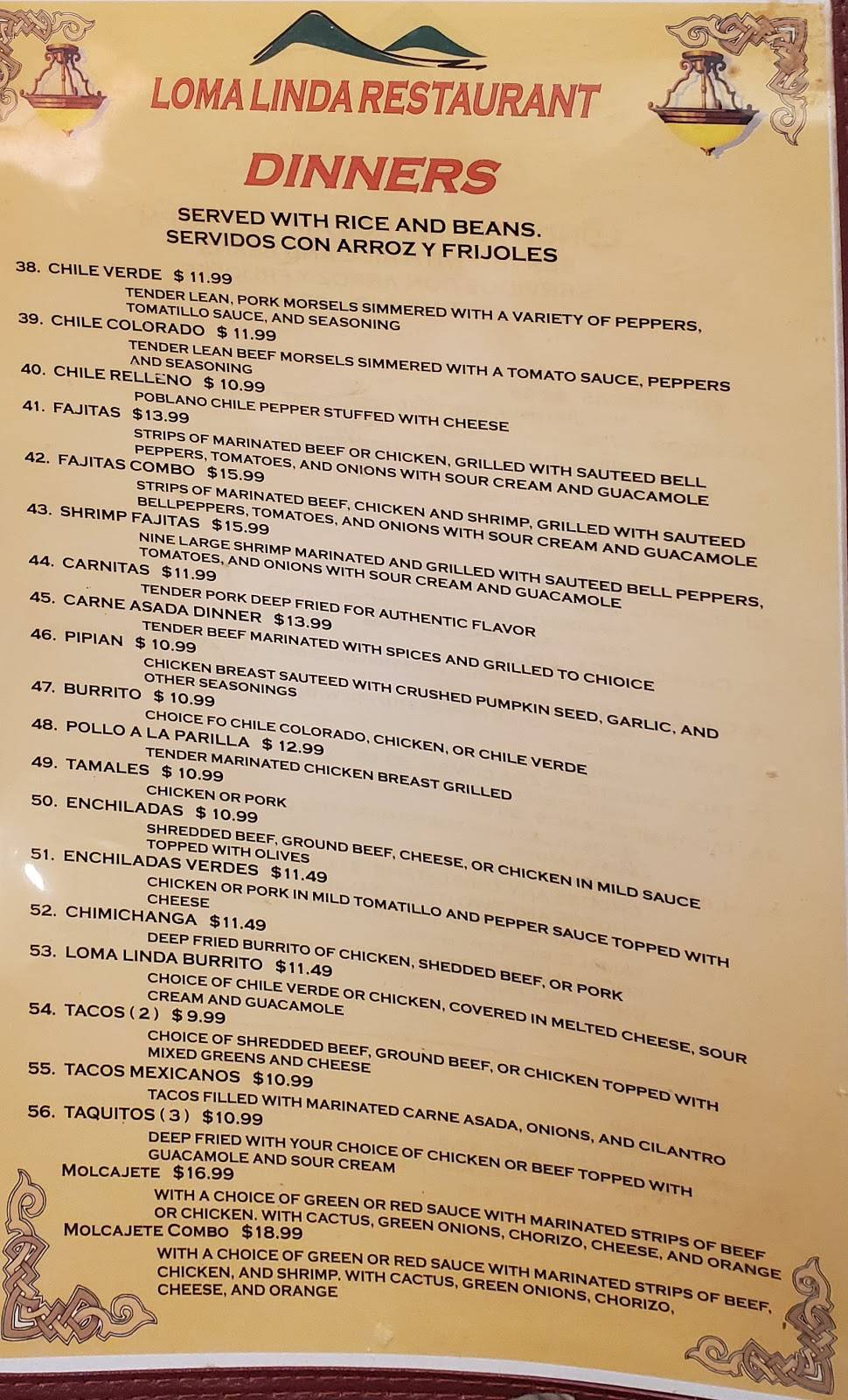 Loma Linda | restaurant | 3611 Mt Vernon Ave, Bakersfield, CA 93306, USA | 6618738095 OR +1 661-873-8095