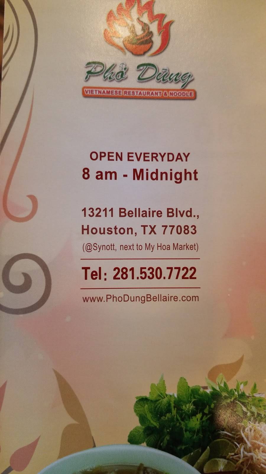 Pho Dūng | restaurant | 13211 Bellaire Blvd, Houston, TX 77083, USA | 2815307722 OR +1 281-530-7722