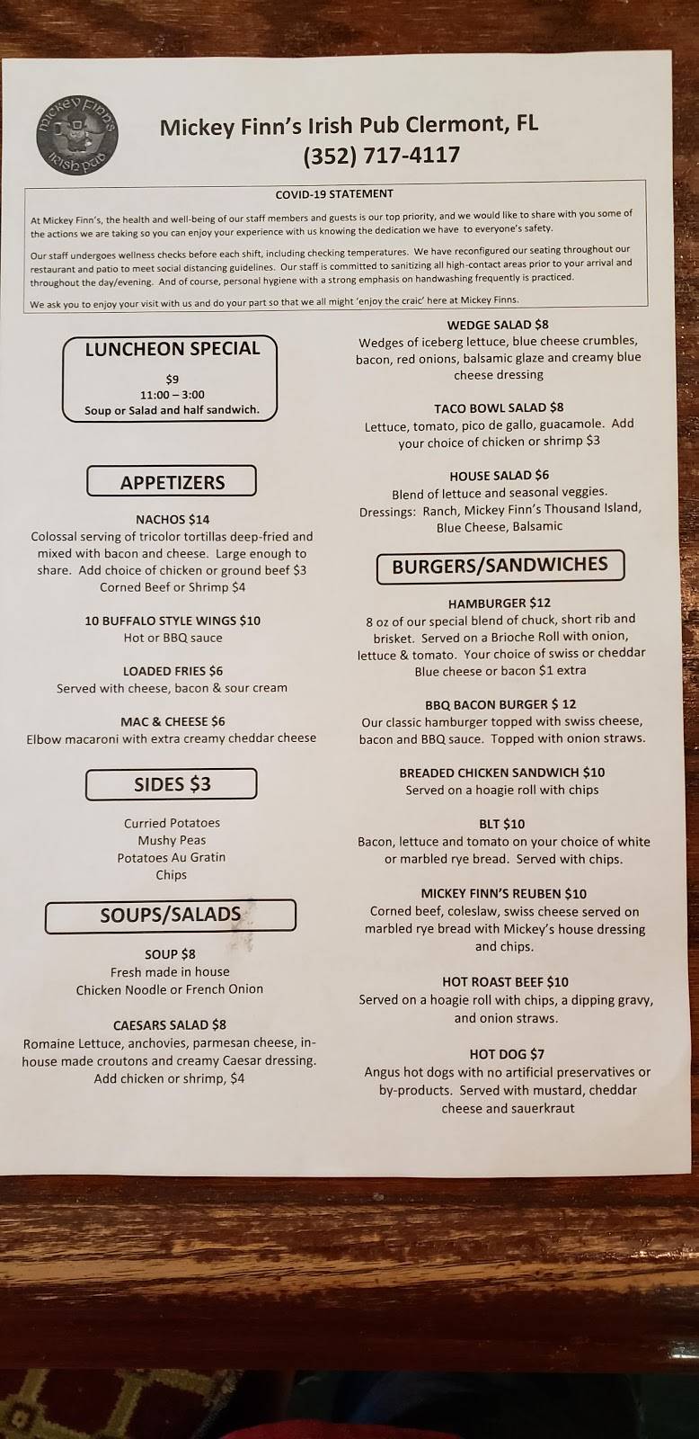 Mickey Finns Irish Pub | restaurant | 16909 High Grove Blvd, Clermont, FL 34714, USA | 3527174117 OR +1 352-717-4117