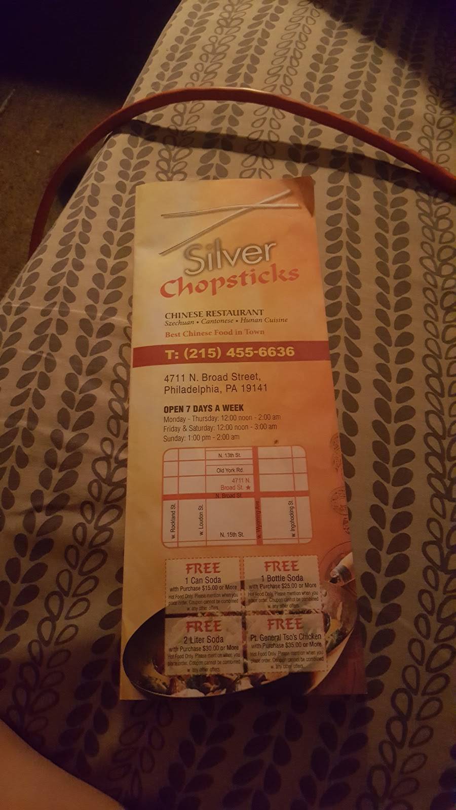 Silver Chopsticks Restaurant | restaurant | 4711 N Broad St, Philadelphia, PA 19141, USA | 2154556636 OR +1 215-455-6636