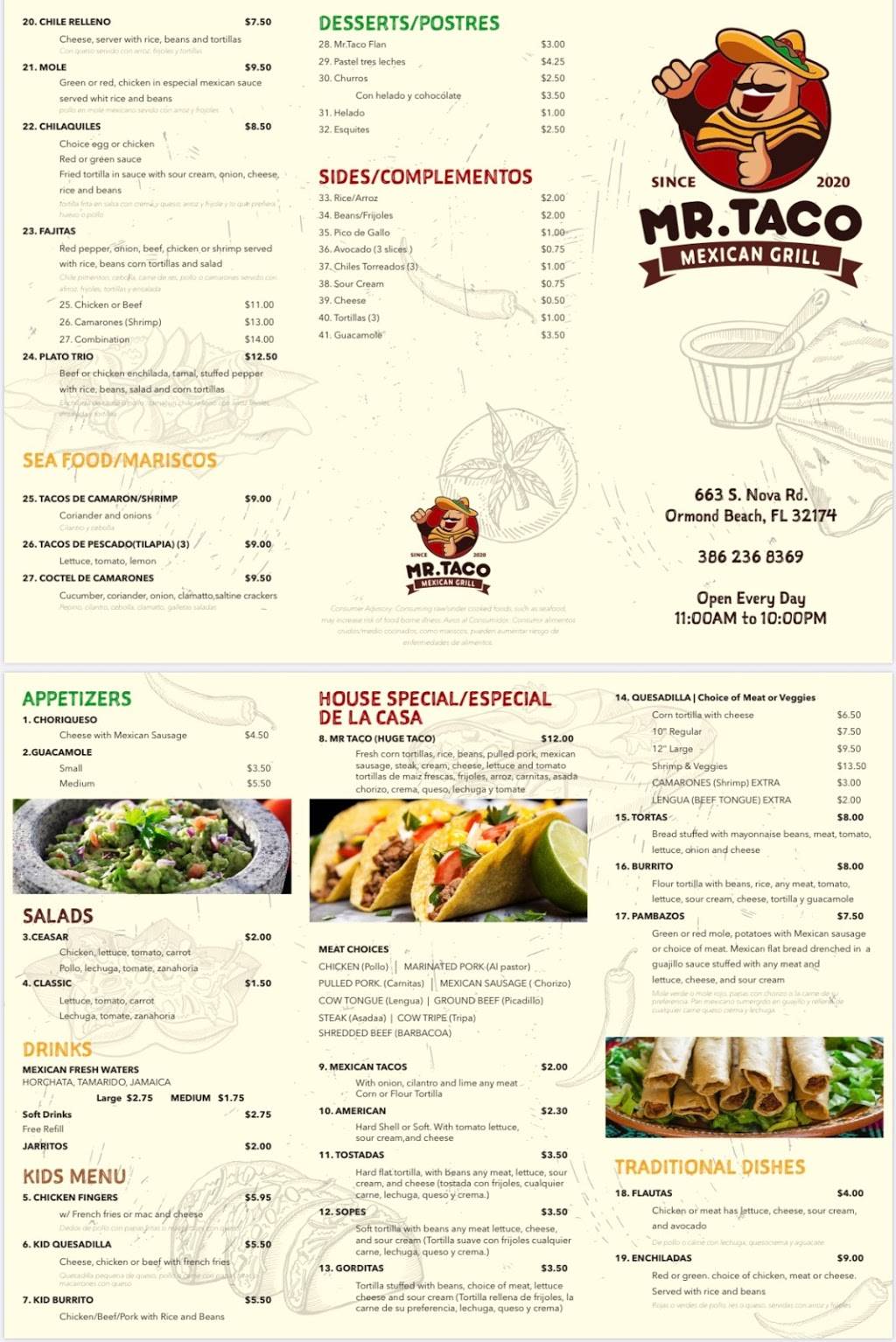 Mr.Taco Mexican Grill | restaurant | 663 S Nova Rd, Ormond Beach, FL 32174, USA | 3862368369 OR +1 386-236-8369