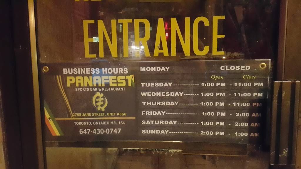 Panafest Bar & Grill | restaurant | 2708 Jane St, North York, ON M3L 1S4, Canada | 6474300747 OR +1 647-430-0747