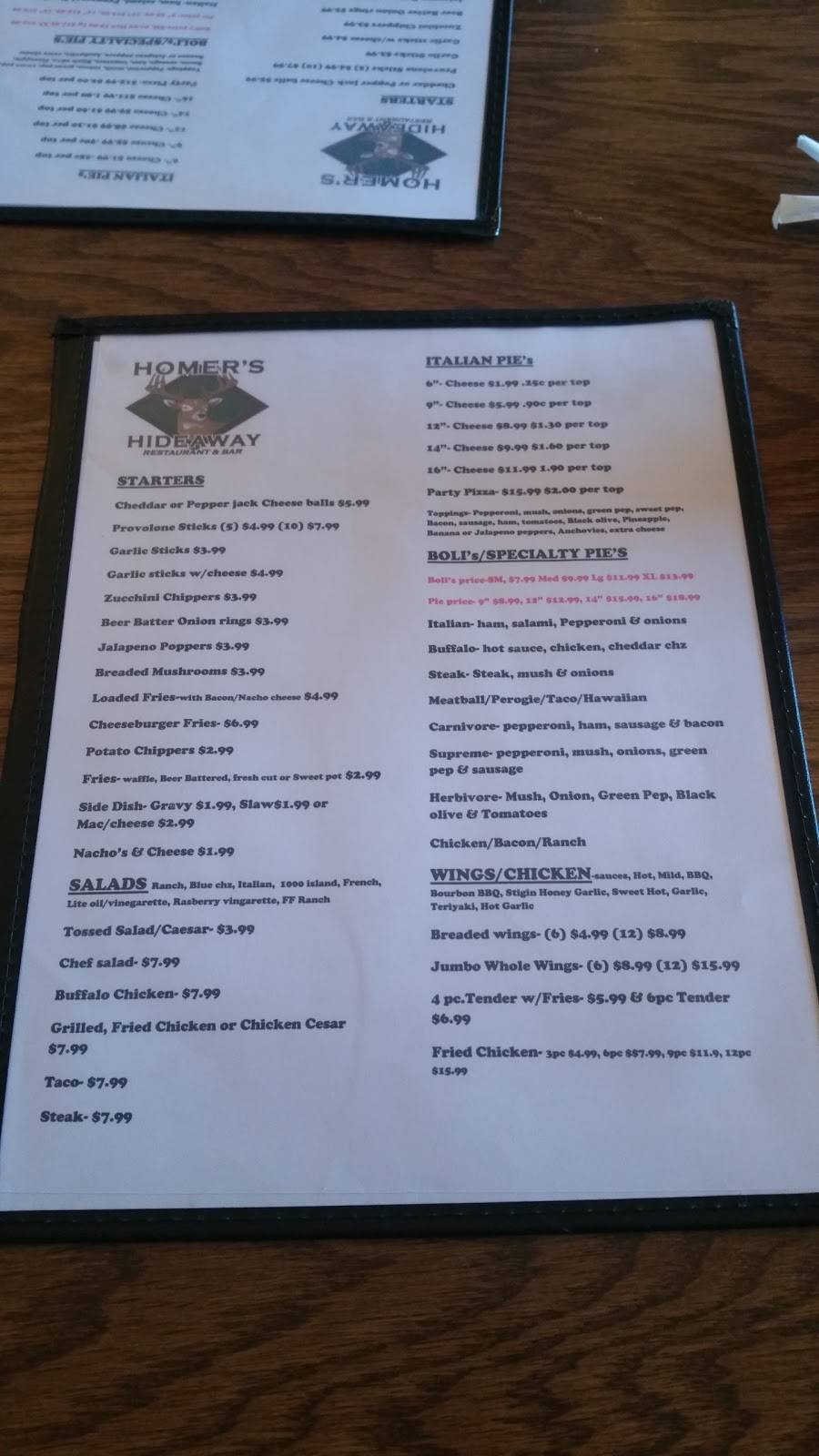 Homers Hideaway | restaurant | 41 S Main St, Homer City, PA 15748, USA | 7249158039 OR +1 724-915-8039