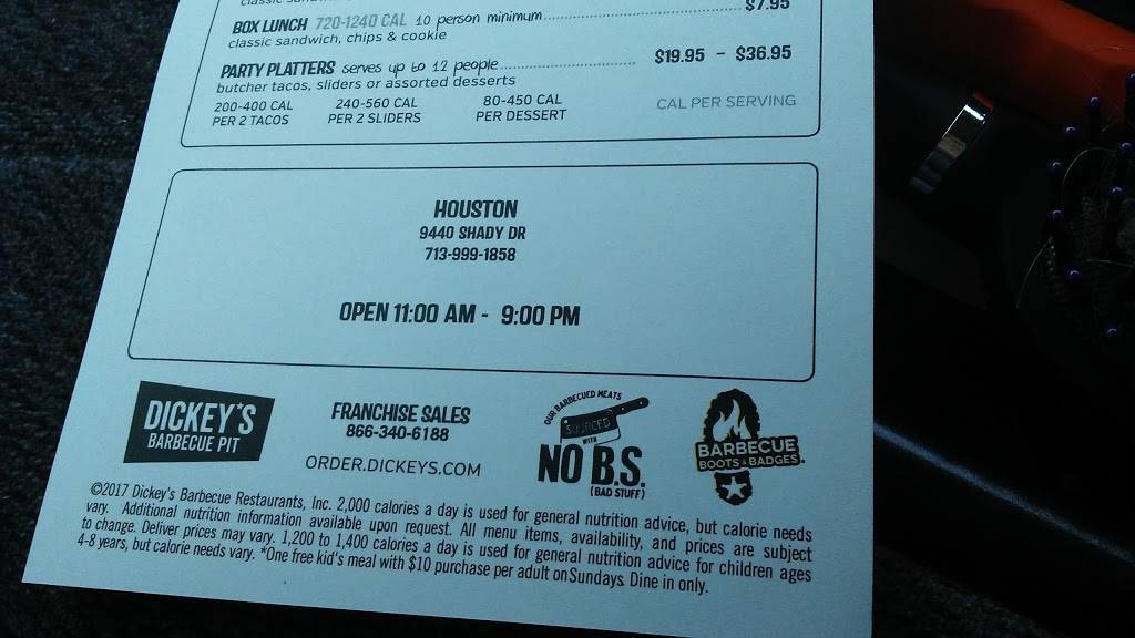 Dickeys Barbecue Pit | restaurant | 9440 Shady Dr, Houston, TX 77016, USA | 7139991858 OR +1 713-999-1858