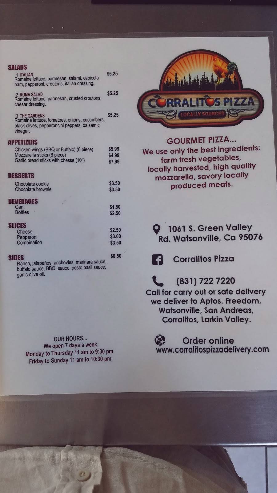 Corralitos Pizza | restaurant | 1061 S Green Valley Rd, Watsonville, CA 95076, USA | 8317227220 OR +1 831-722-7220