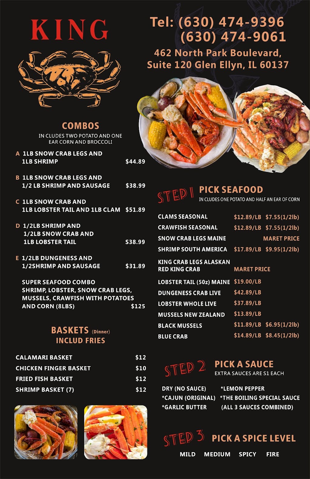 king crab illinois | restaurant | 462 N Park Blvd suite#120, Glen Ellyn, IL 60137, USA | 6304749396 OR +1 630-474-9396