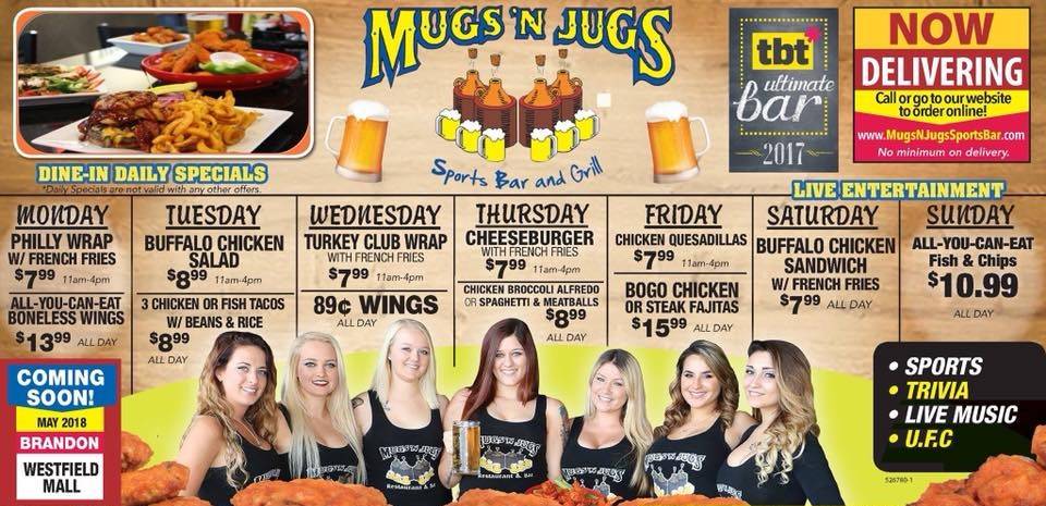 Mugs N Jugs Oldsmar | restaurant | 4013 Tampa Rd, Oldsmar, FL 34677, USA | 8135430439 OR +1 813-543-0439