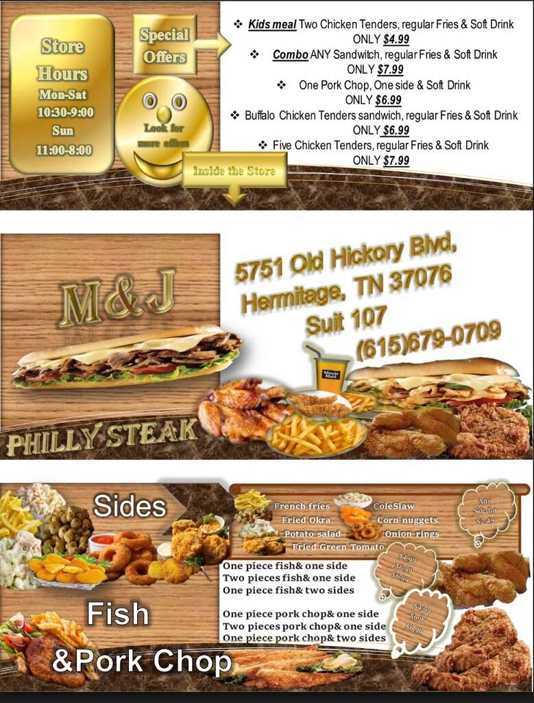 M & J Philly Steak | restaurant | 5751 Old Hickory Blvd #107, Hermitage, TN 37076, USA | 6156790709 OR +1 615-679-0709