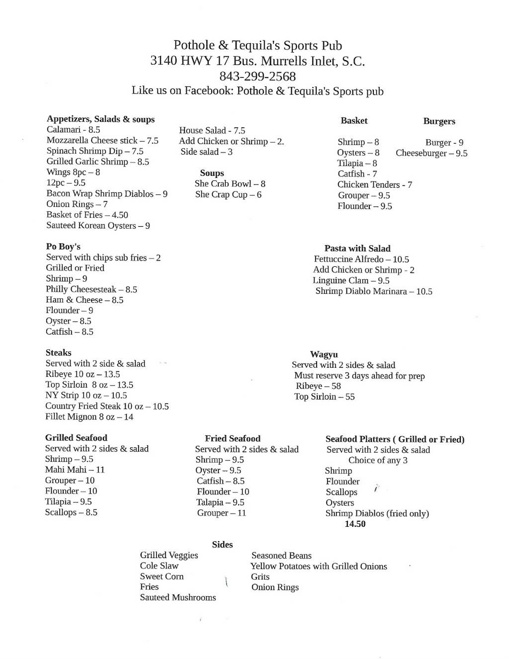 Pothole & Tequilas Sports Pub | restaurant | 3140 Hwy 17 Business South, Murrells Inlet, SC 29576, USA | 8432992568 OR +1 843-299-2568