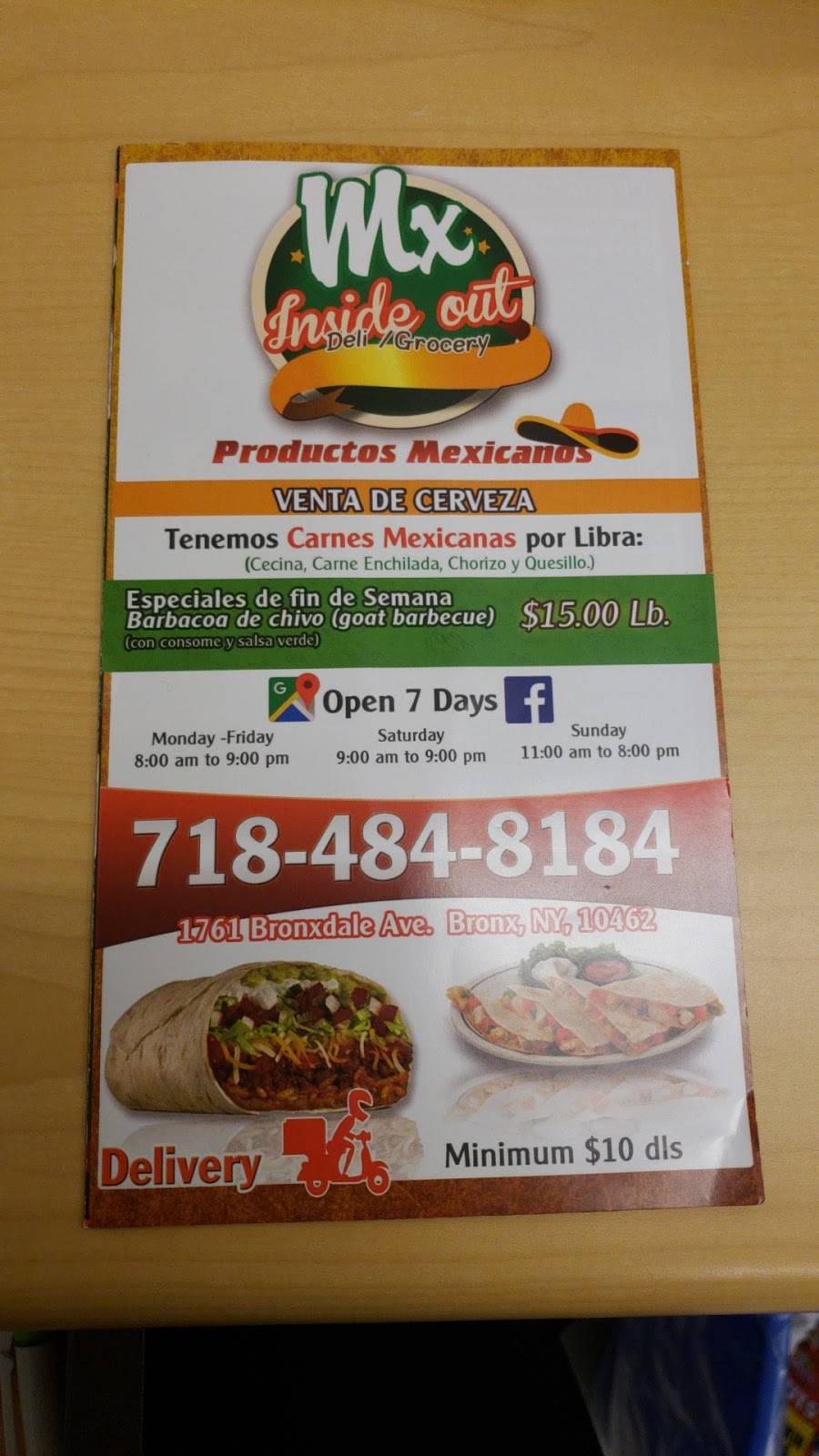 MX INSIDE OUT DELI | restaurant | 1761 Bronxdale Ave, Bronx, NY 10462, USA | 7184848184 OR +1 718-484-8184