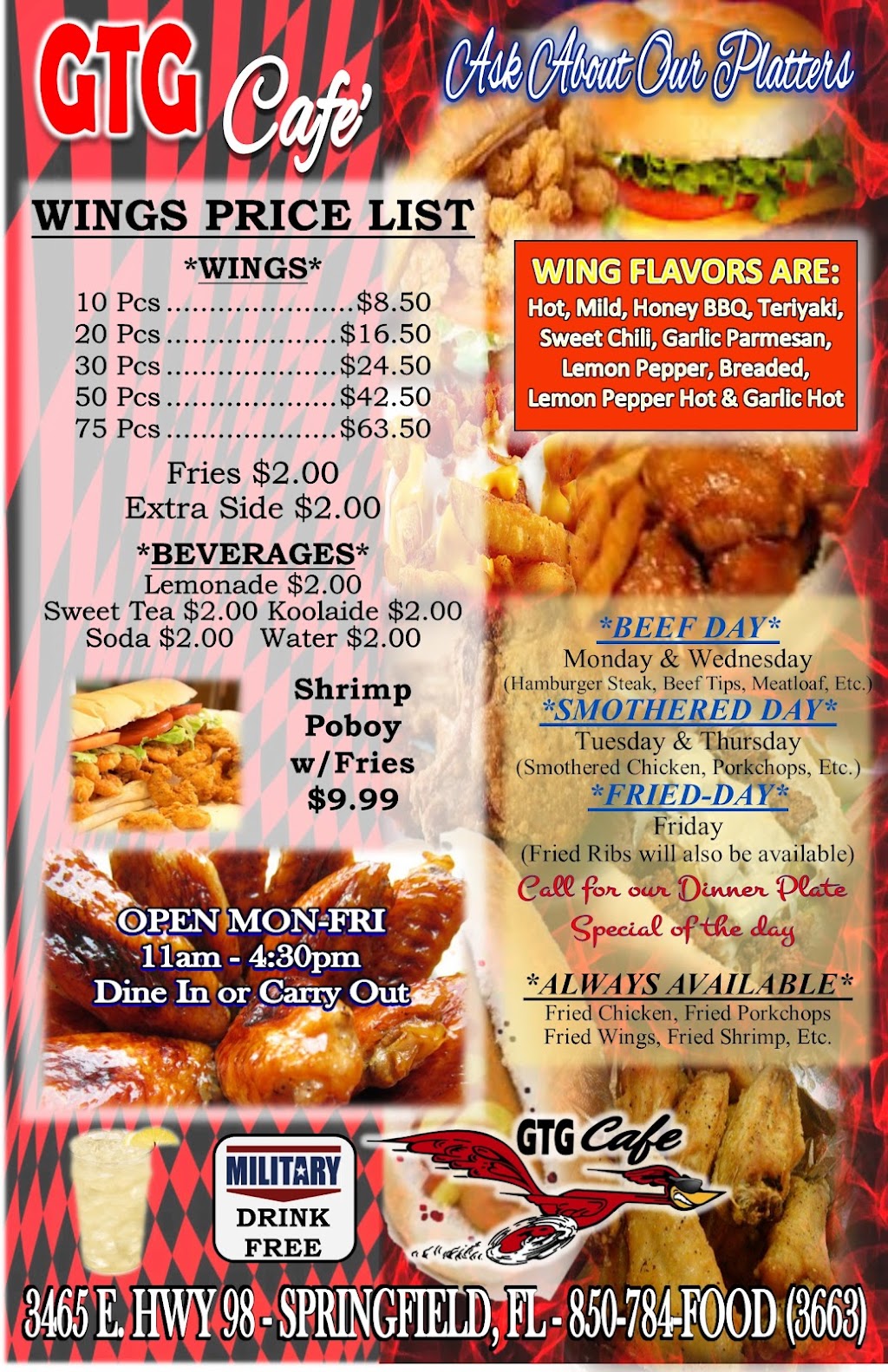 GTG Cafe | restaurant | 3465 E Hwy 98, Panama City, FL 32401, USA | 8507843663 OR +1 850-784-3663