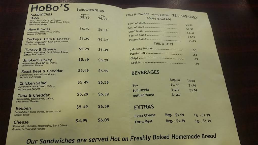 Hobos Sandwich Shop | restaurant | 1203 FM 565, Mont Belvieu, TX 77523, USA | 2813850002 OR +1 281-385-0002