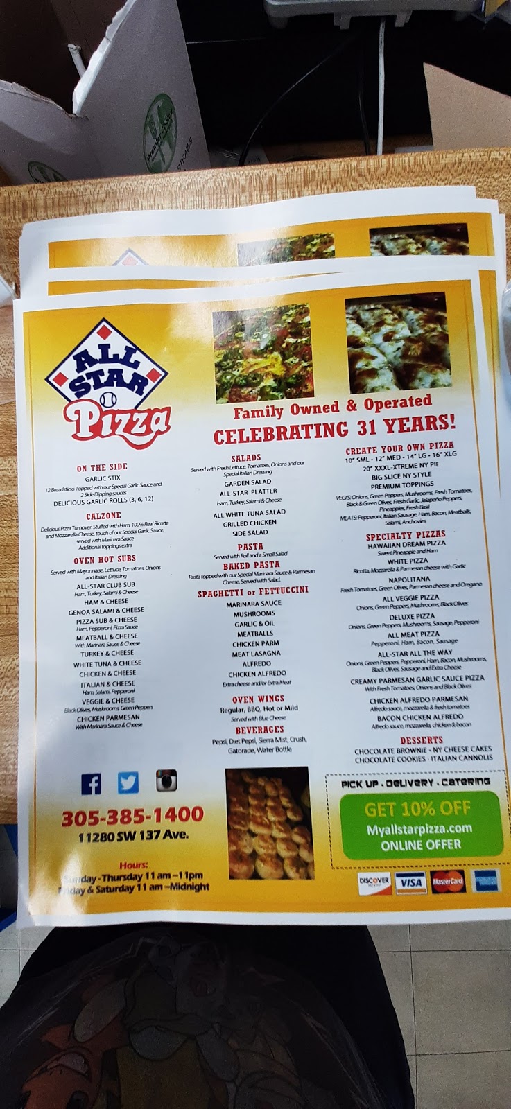 All Star Pizza | meal takeaway | 11280 SW 137th Ave, Miami, FL 33186, USA | 3053851400 OR +1 305-385-1400