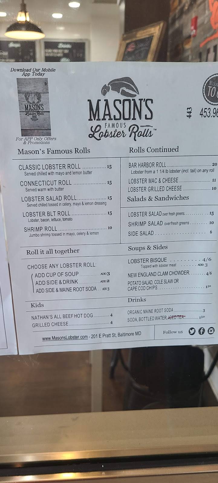 Masons Famous Lobster Rolls | restaurant | 201 E Pratt St, Baltimore, MD 21202, USA | 4434539664 OR +1 443-453-9664