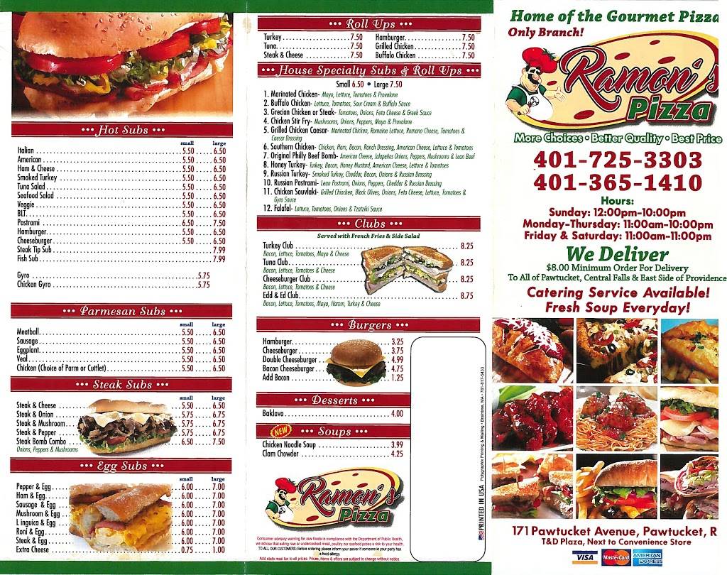 Ramons Pizza | restaurant | 171 Pawtucket Ave, Pawtucket, RI 02860, USA | 4017253303 OR +1 401-725-3303