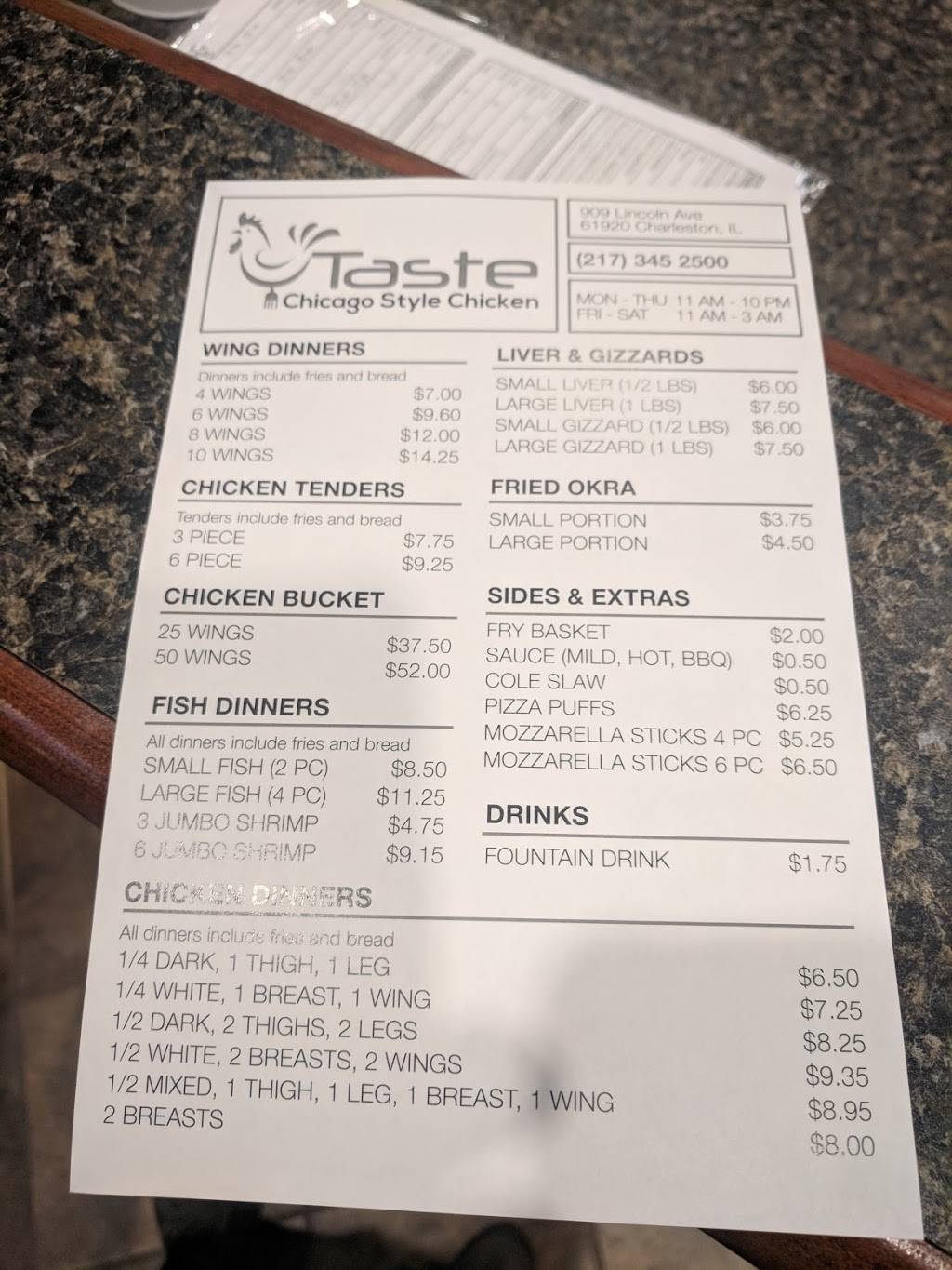 Taste Chicago style chicken | restaurant | 909 Lincoln Ave suite B, Charleston, IL 61920, USA | 2173452500 OR +1 217-345-2500
