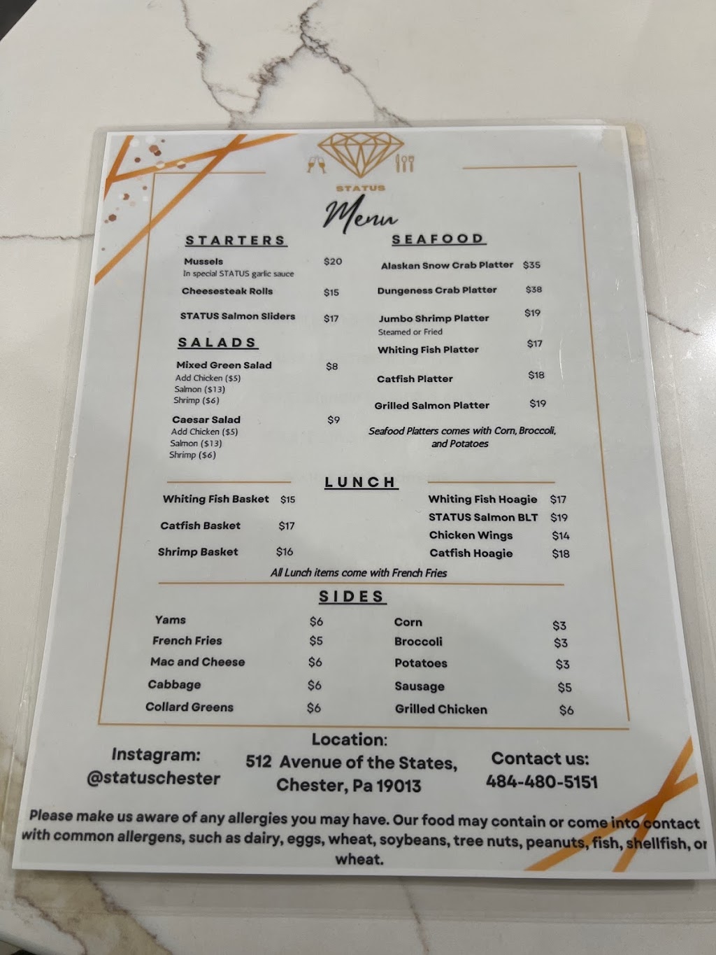 Status Restaurant & Bar | restaurant | 512 Avenue of the States, Chester, PA 19013, USA | 4844805151 OR +1 484-480-5151