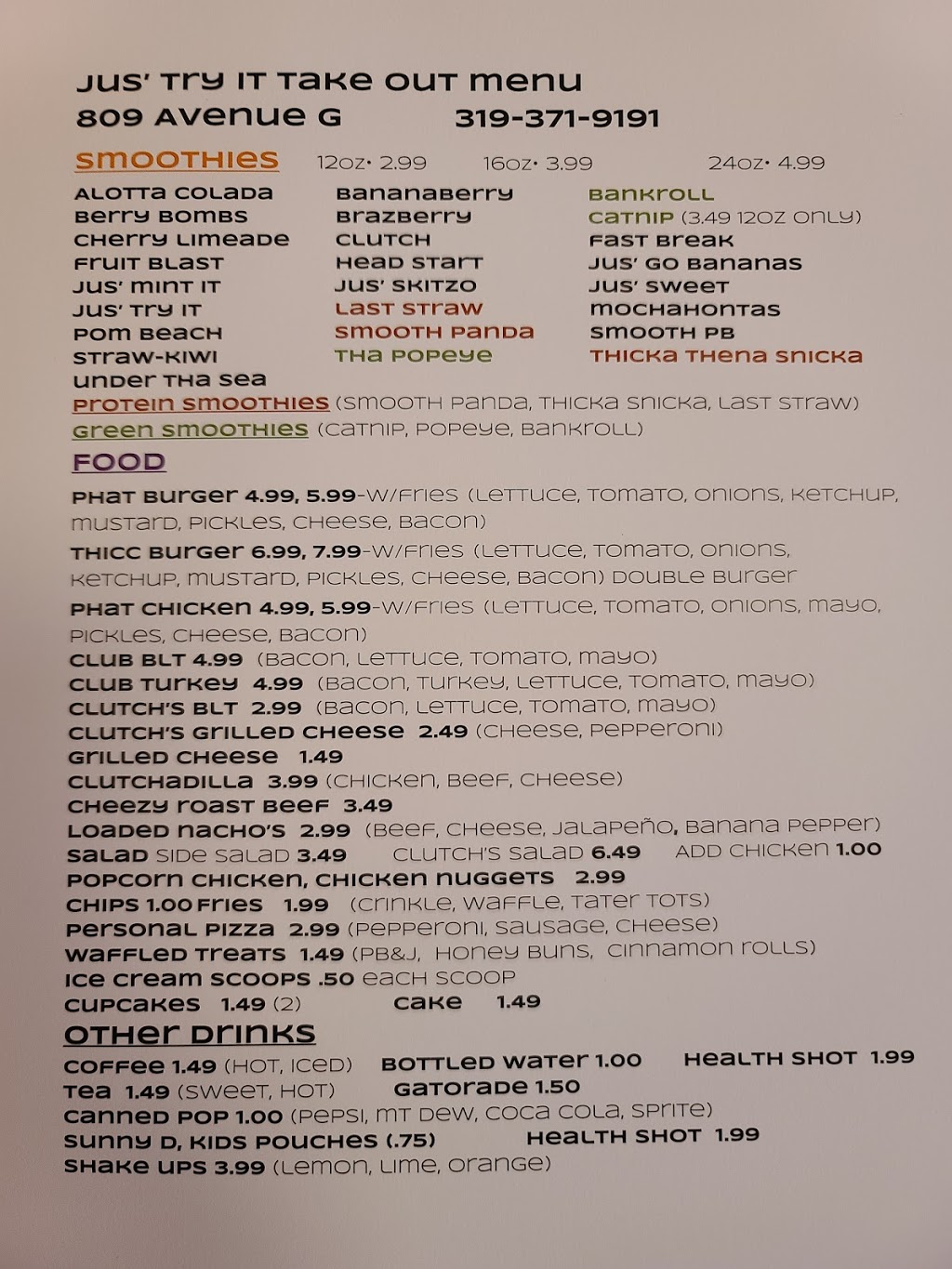 Jus Try It | restaurant | 809 Ave G, Fort Madison, IA 52627, USA | 3193719191 OR +1 319-371-9191