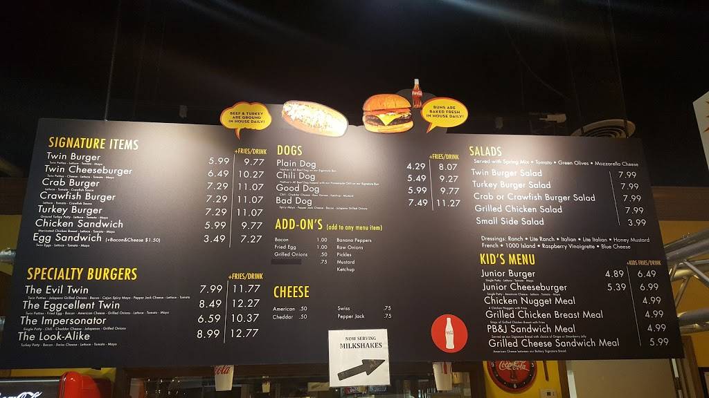 Twins Burgers & Sweets | restaurant | 2801 Johnston St, Lafayette, LA 70503, USA | 3372689488 OR +1 337-268-9488