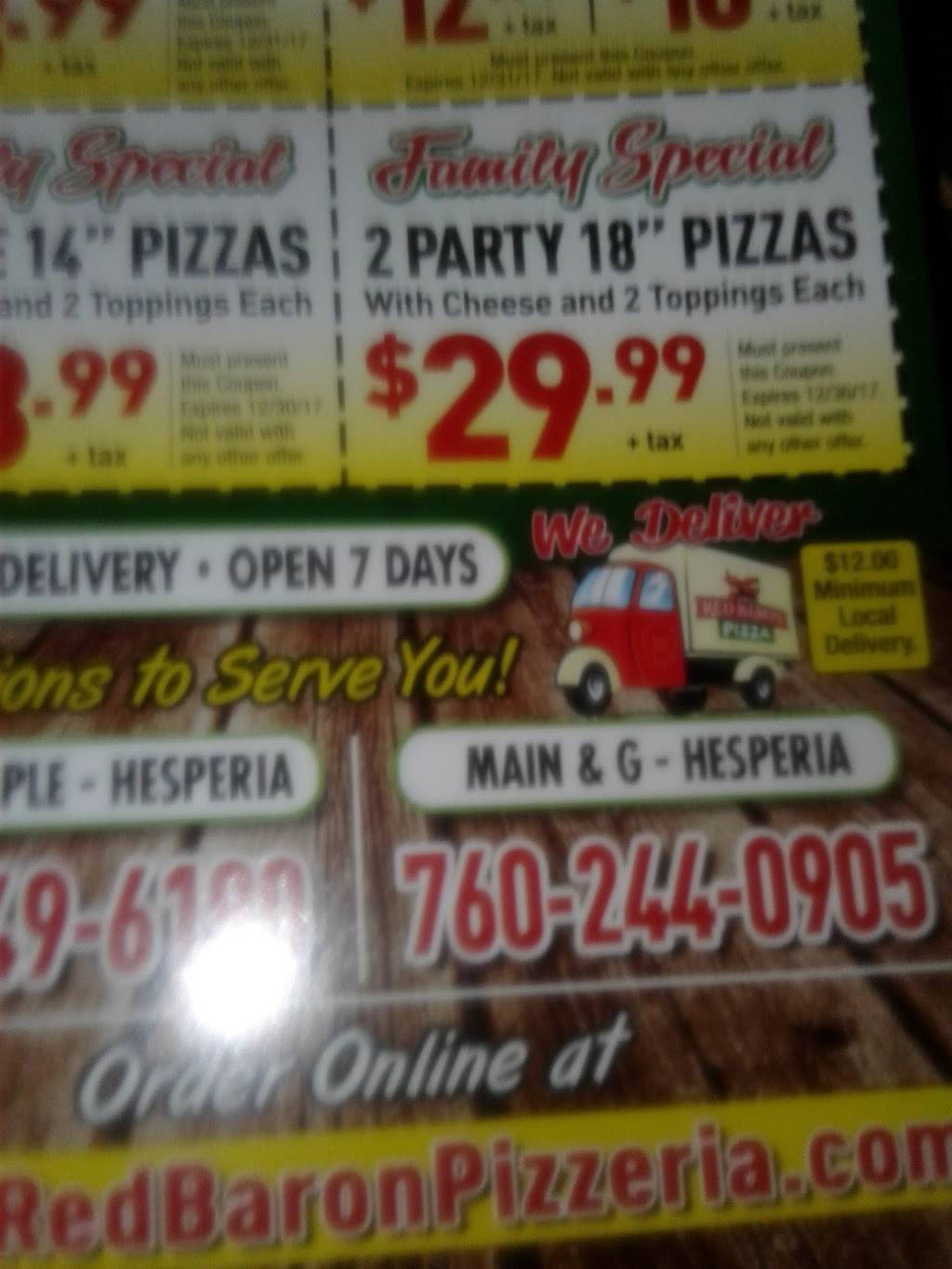 Red Baron Pizza | restaurant | 14519 Main St SUITE C, Hesperia, CA 92345, USA | 7609496190 OR +1 760-949-6190