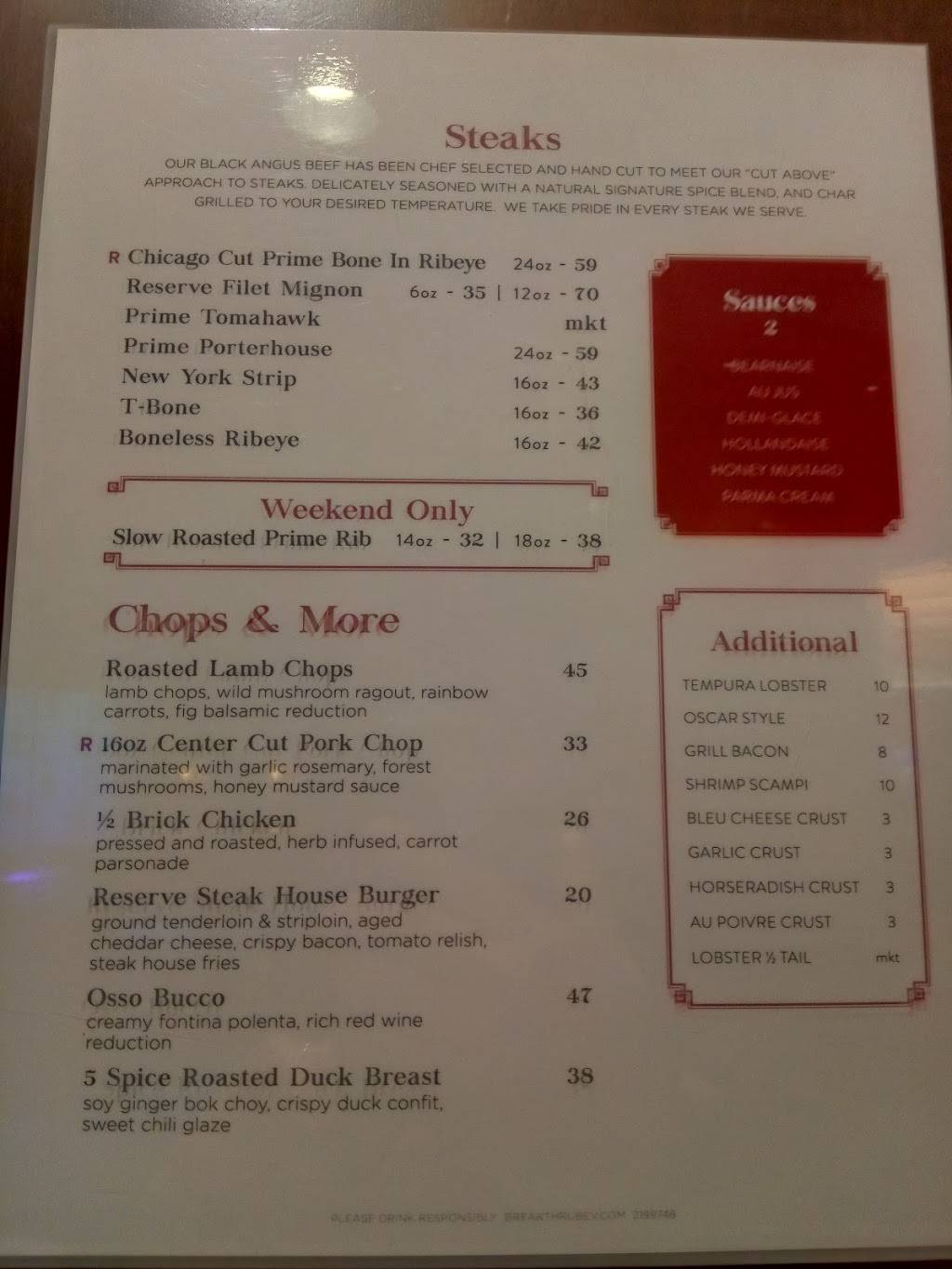 The Reserve Steakhouse - Harrahs Joliet | restaurant | 151 N Joliet St, Joliet, IL 60432, USA | 8157742624 OR +1 815-774-2624