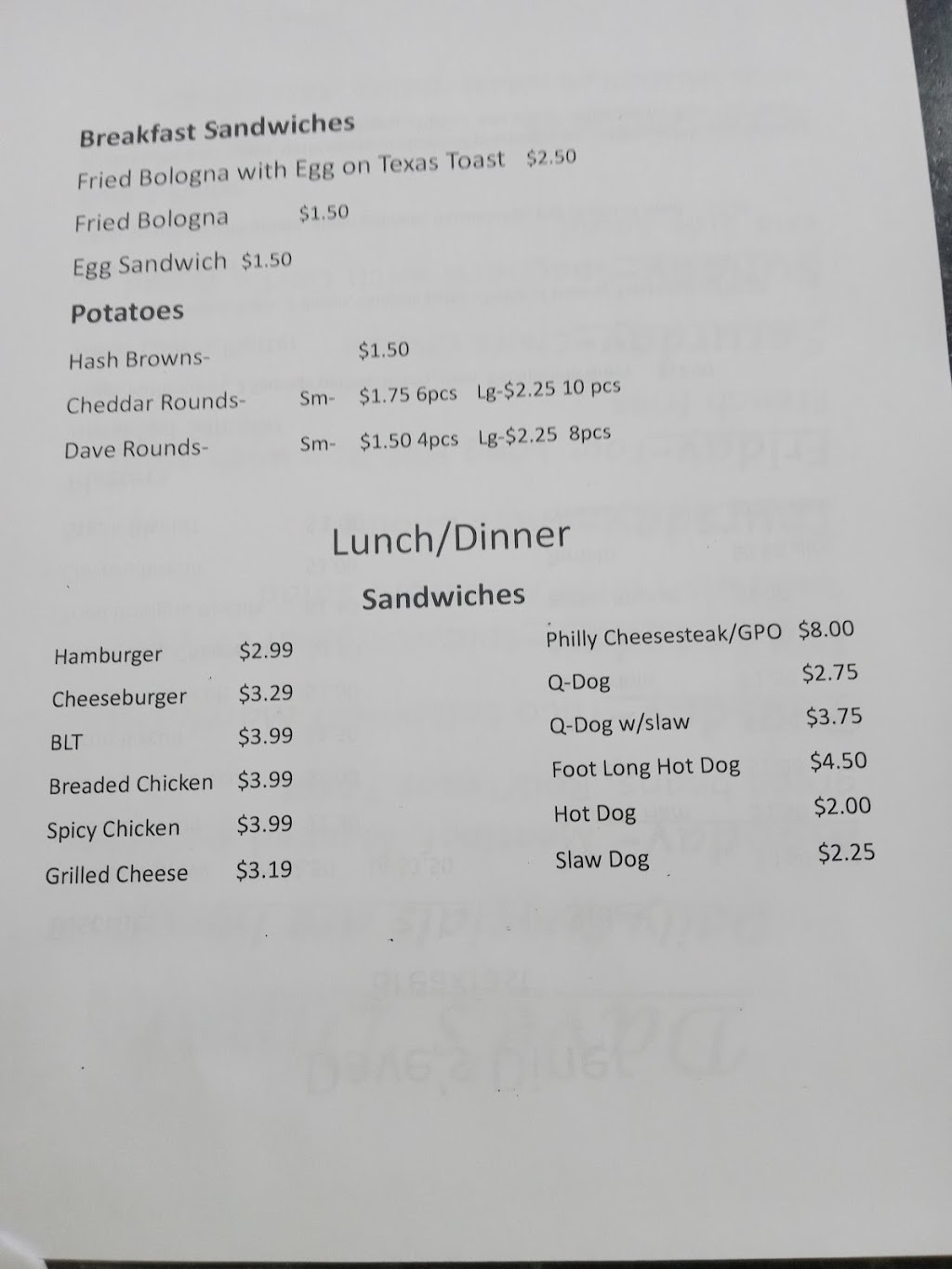 Daves Diner | restaurant | 4571 US-11E, Bluff City, TN 37618, USA | 4233502669 OR +1 423-350-2669