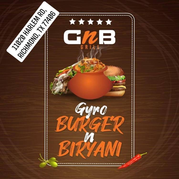 GnB Grill- Gyro Burger n Biryani | restaurant | 11020 Harlem Rd, Richmond, TX 77406, USA | 2814916494 OR +1 281-491-6494