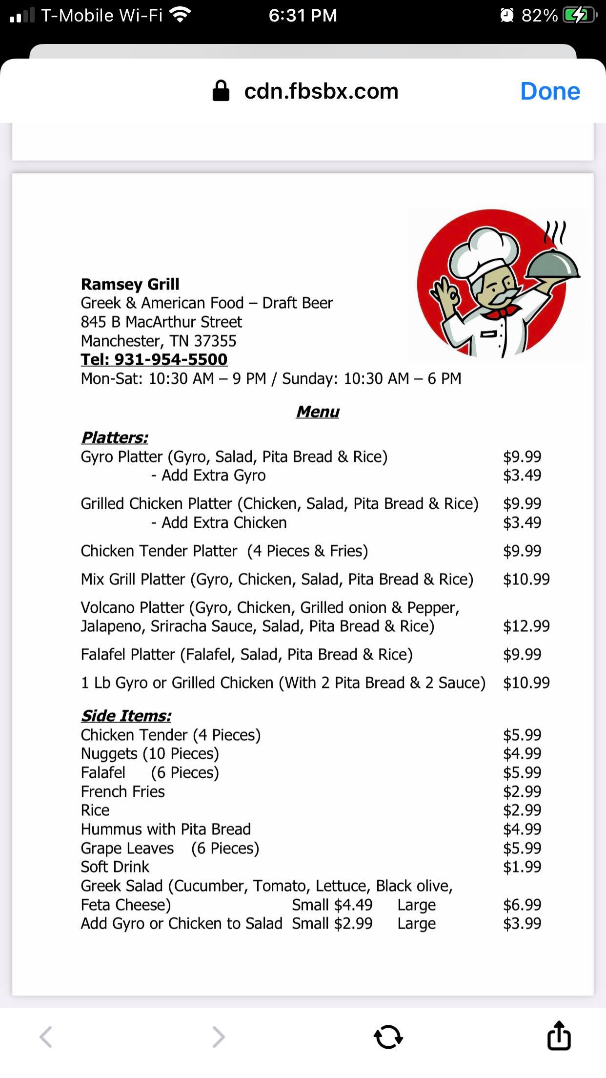 Ramsey Grill | restaurant | 845 McArthur St, Manchester, TN 37355, USA | 9319545500 OR +1 931-954-5500