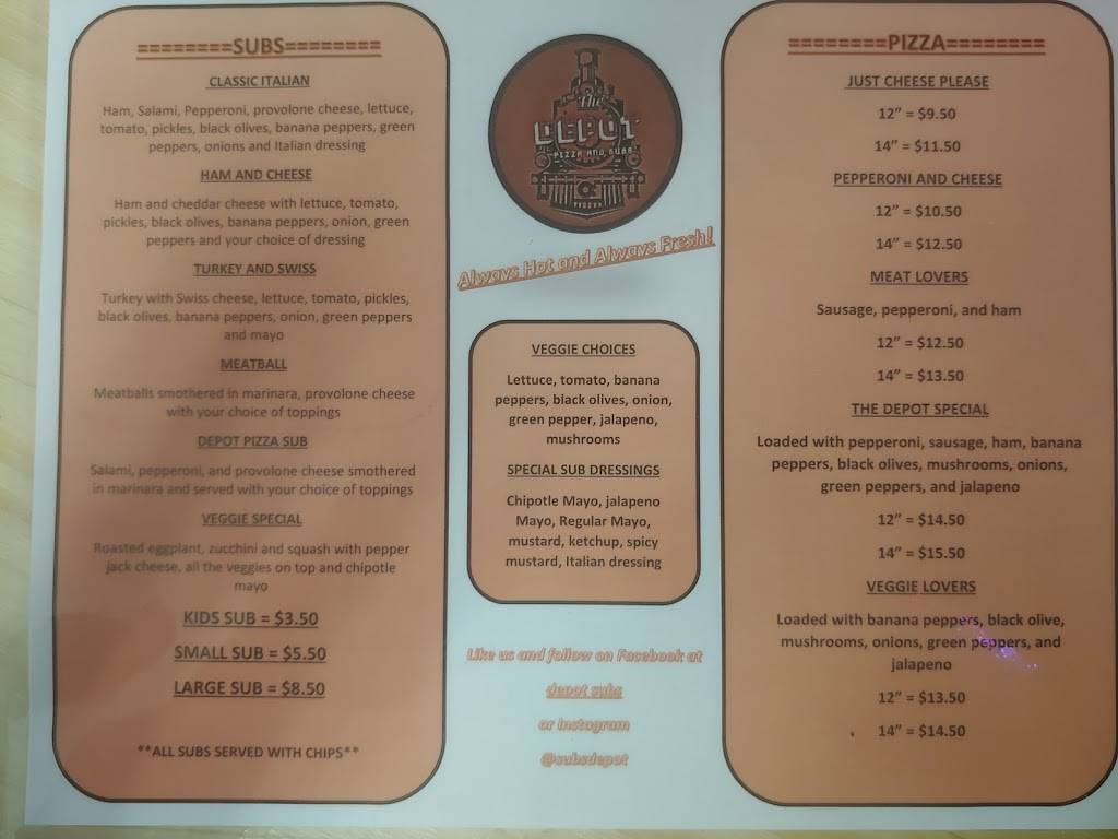 Depot Pizza and Subs | restaurant | 59 Potter St, Delaware, OH 43015, USA | 7408152779 OR +1 740-815-2779