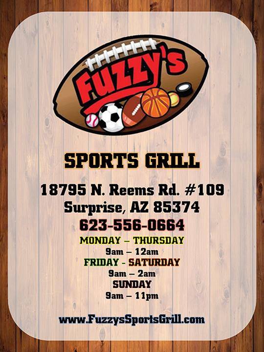 Fuzzy’s Sports Grill | restaurant | 8378 W Thunderbird Rd Suite 101, Peoria, AZ 85381, USA | 6232487172 OR +1 623-248-7172