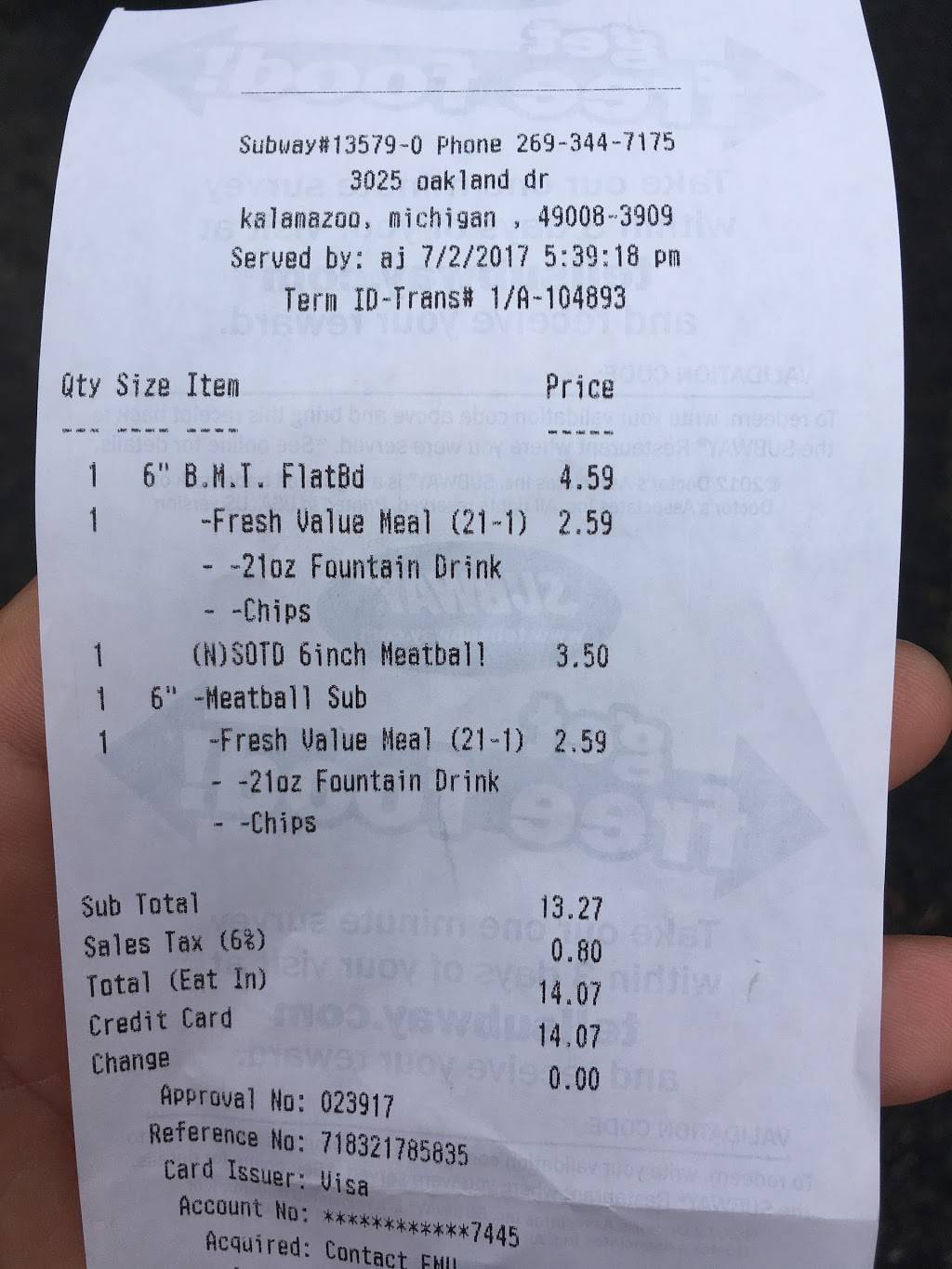 Subway | restaurant | 3025 Oakland Dr, Kalamazoo, MI 49008, USA | 2693447175 OR +1 269-344-7175
