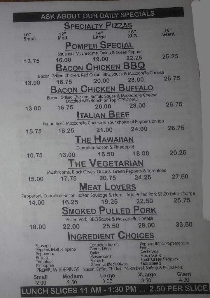 Pompeii pizza | restaurant | 3032 45th St, Highland, IN 46322, USA | 2195136008 OR +1 219-513-6008