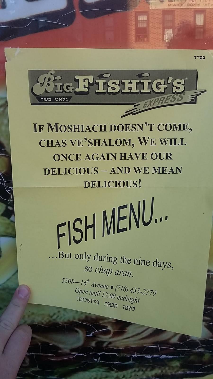 Big Fleishigs Express | restaurant | 5508 16th Ave, Brooklyn, NY 11204, USA | 7184352779 OR +1 718-435-2779