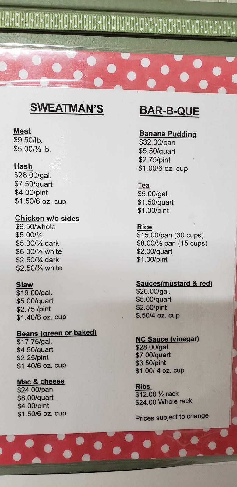 Sweatmans BBQ LLC | restaurant | 1427 Eutaw Rd, Holly Hill, SC 29059, USA | 8034961227 OR +1 803-496-1227