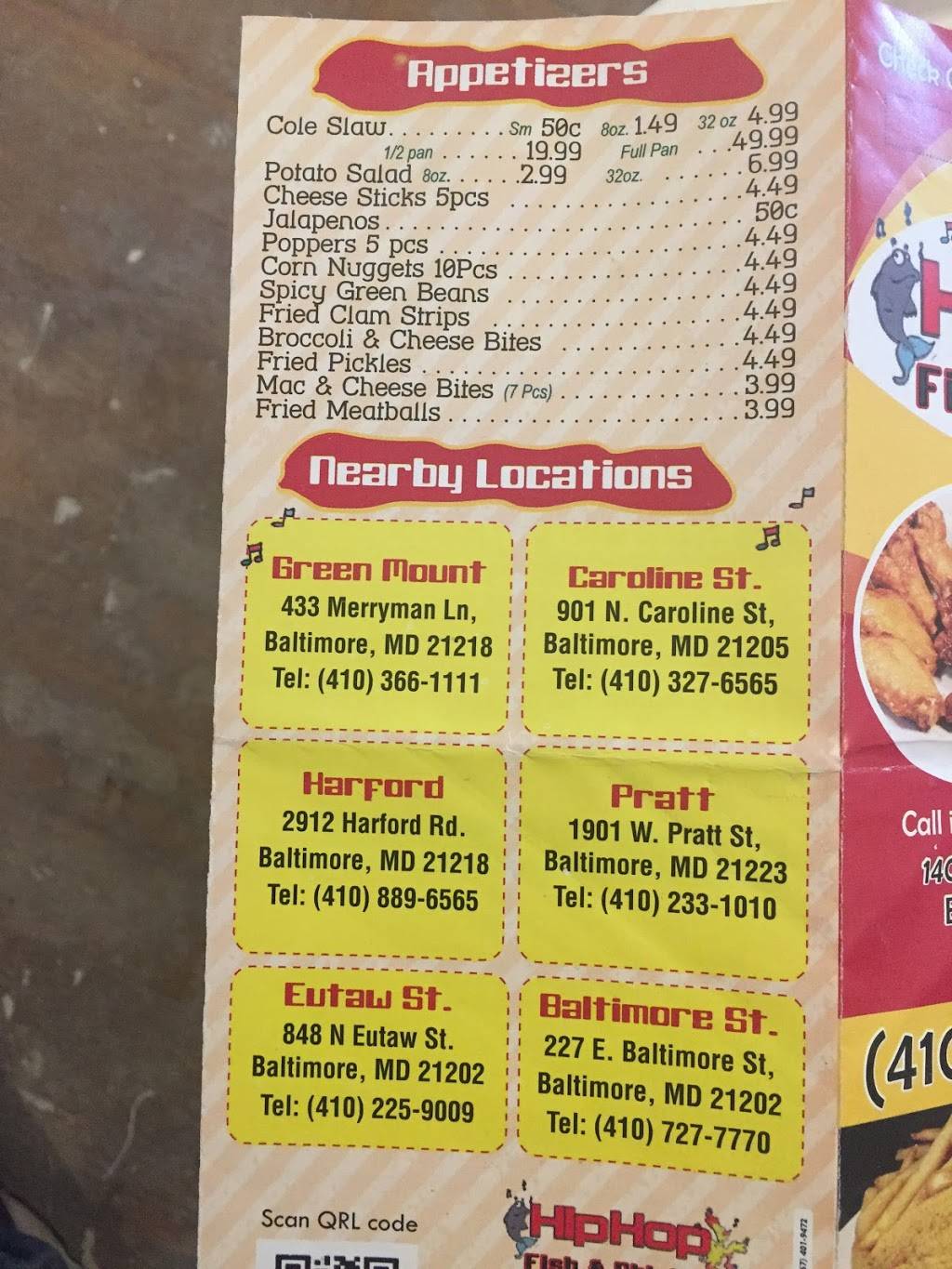 Hip Hop Fish & Chicken | restaurant | 1407 E Cold Spring Ln, Baltimore, MD 21239, USA | 4104642100 OR +1 410-464-2100