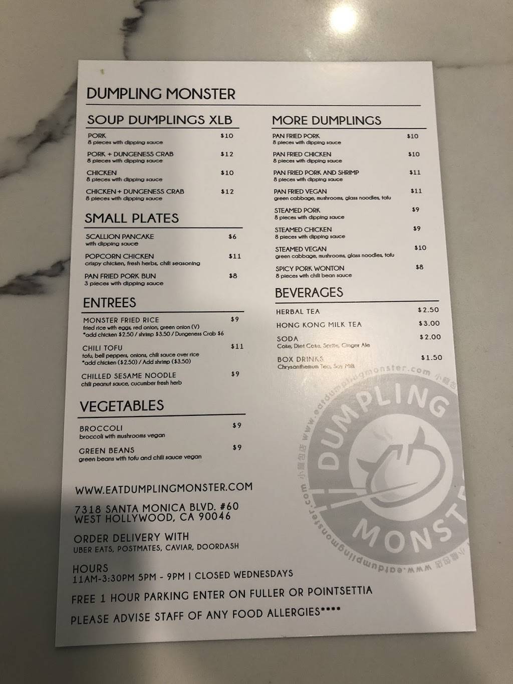 Dumpling Monster | restaurant | 7318 Santa Monica Blvd, West Hollywood, CA 90046, USA | 3234509790 OR +1 323-450-9790