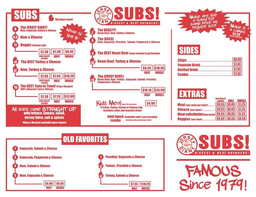 Jersey Giant SUBS! | restaurant | 1791 W Columbia Ave, Battle Creek, MI 49015, USA | 2692243006 OR +1 269-224-3006