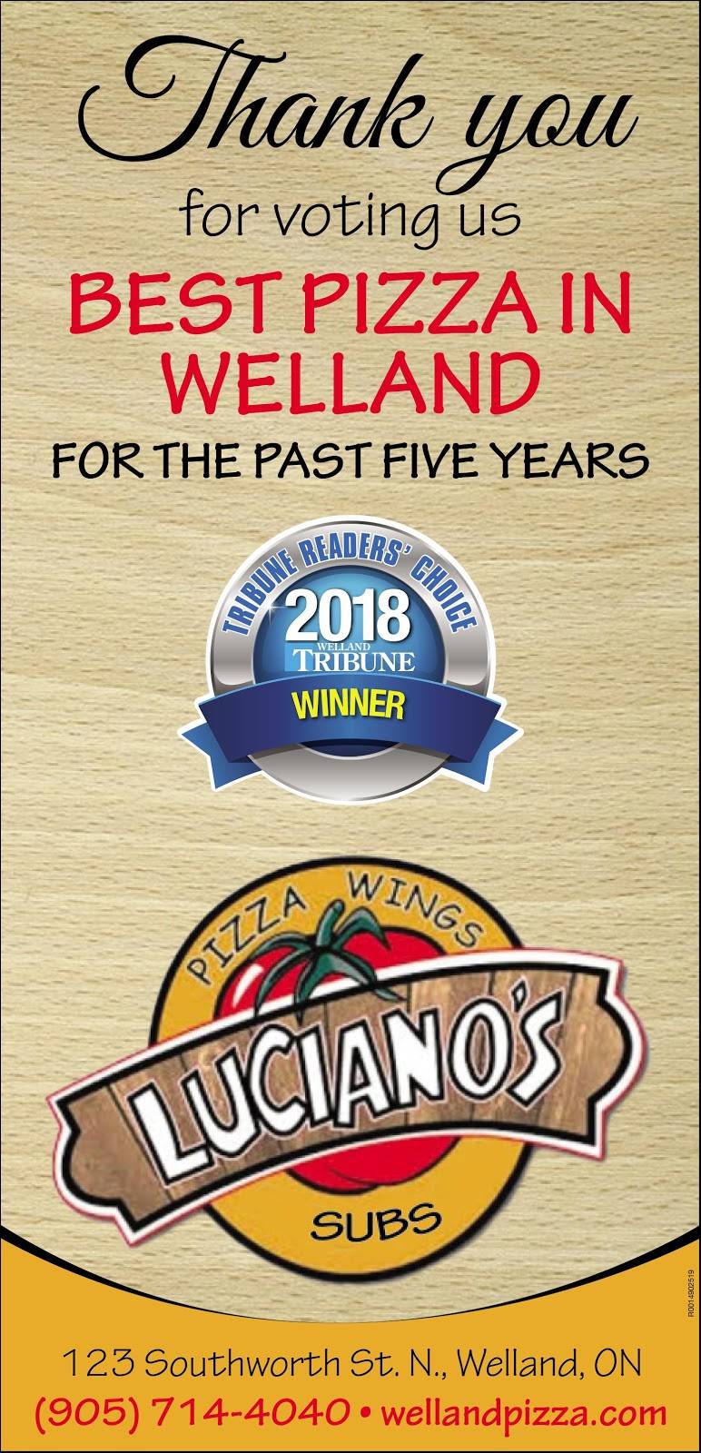 Lucianos Pizzeria | meal takeaway | 123 Southworth St N, Welland, ON L3B 1Z1, Canada | 9057144040 OR +1 905-714-4040